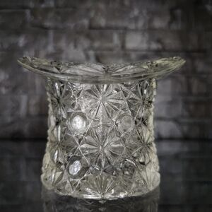 VTG Fenton Daisy And Button Clear Glass Top Hat Toothpick / Match / QTip Holder